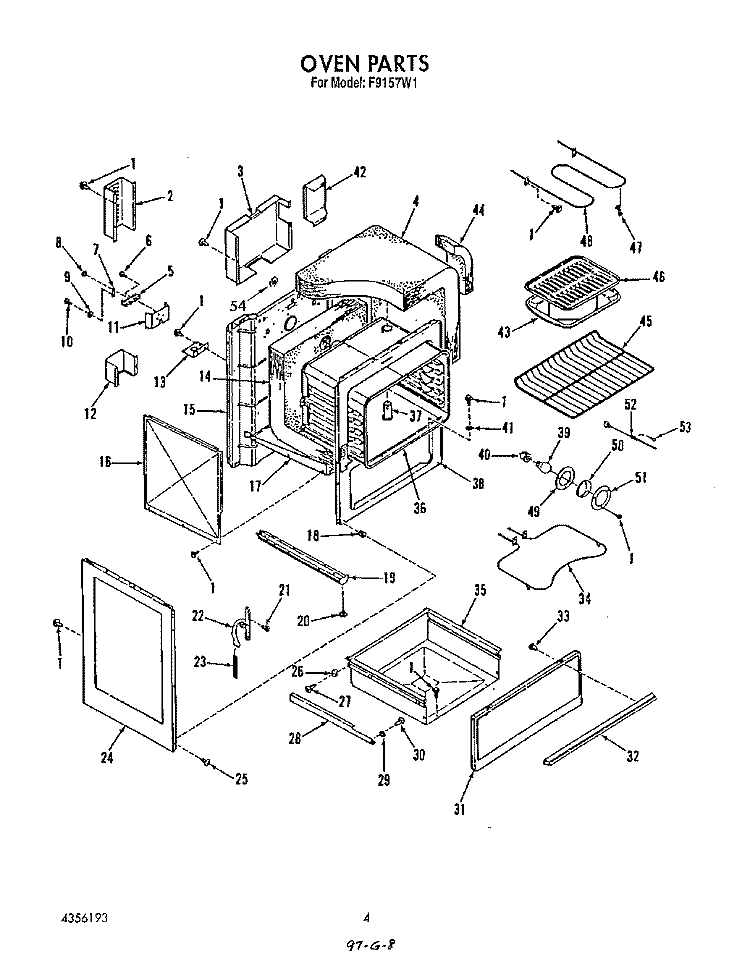 OVEN Diagram and Parts List for F9157^1  Whirlpool Range