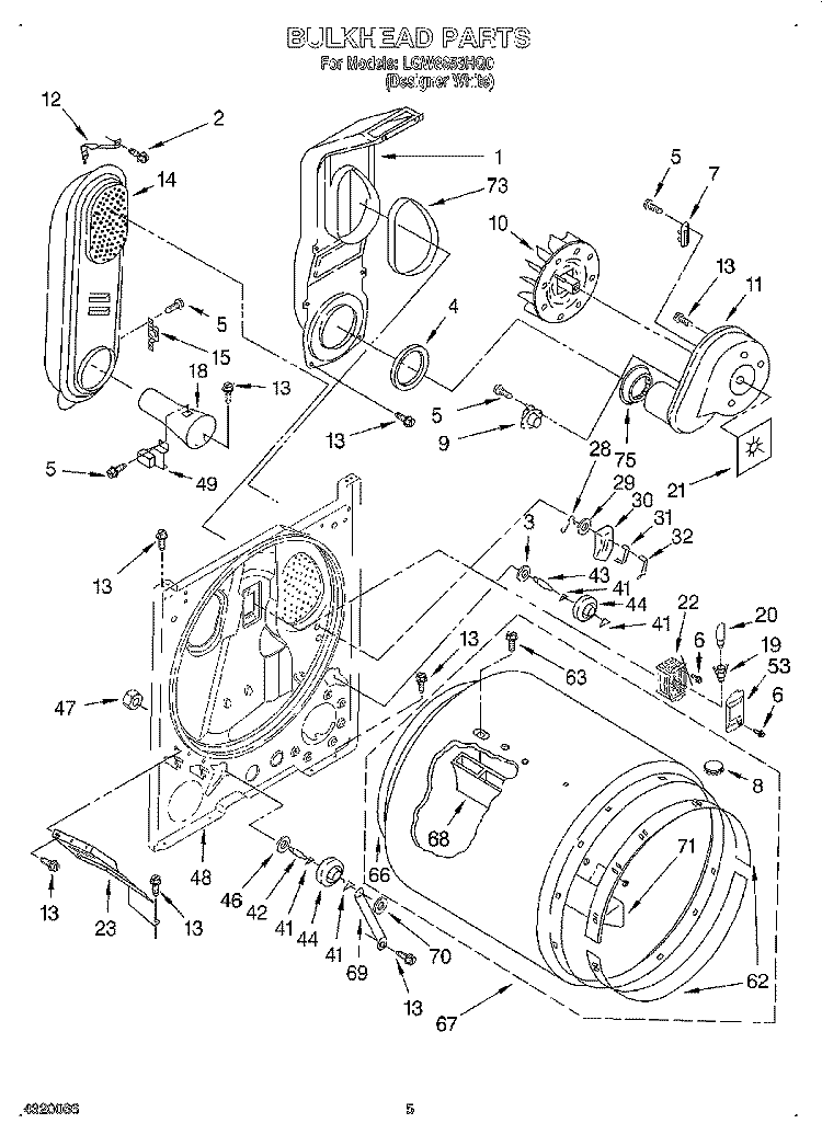 BULKHEAD Diagram and Parts List for LGW8858HQ0  Whirlpool Dryer