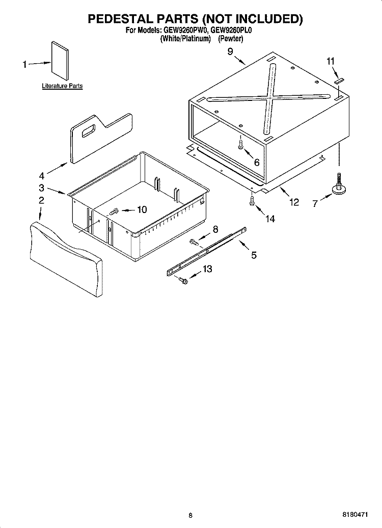 PEDESTAL PARTS (NOT INCLUDED), OPTIONAL PARTS (NOT INCLUDED) Diagram and Parts List for GEW9260PW0  Whirlpool Dryer