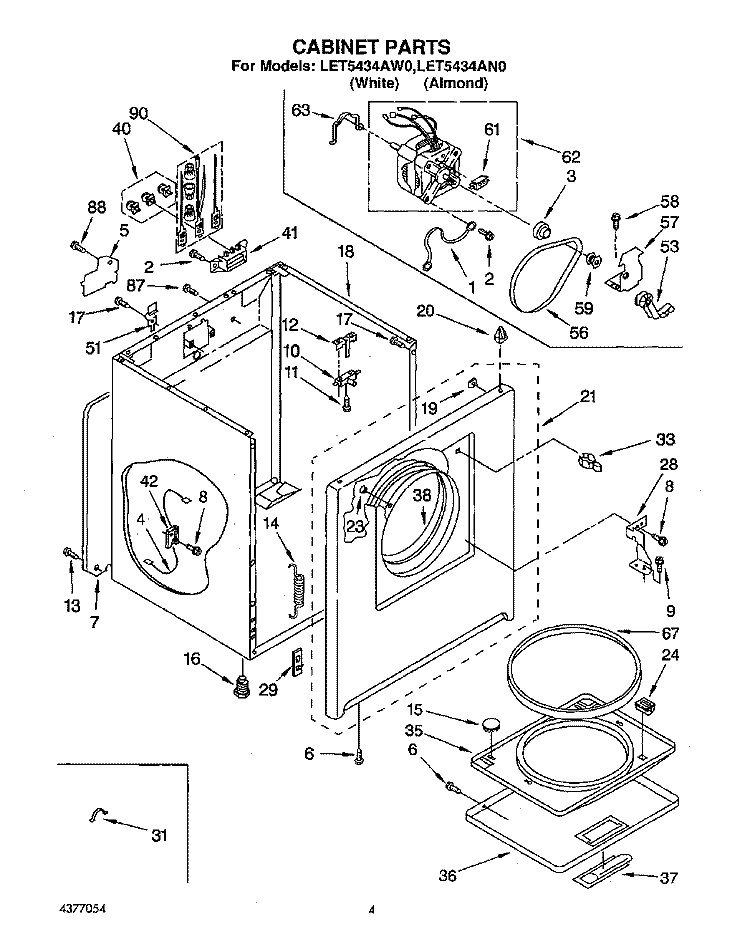 SECTION Diagram and Parts List for LET5434AN0  Whirlpool Dryer