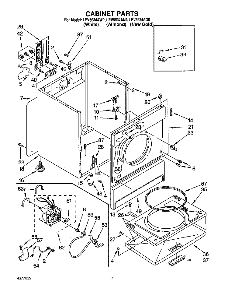 SECTION Diagram and Parts List for LEV5634AN0  Whirlpool Dryer