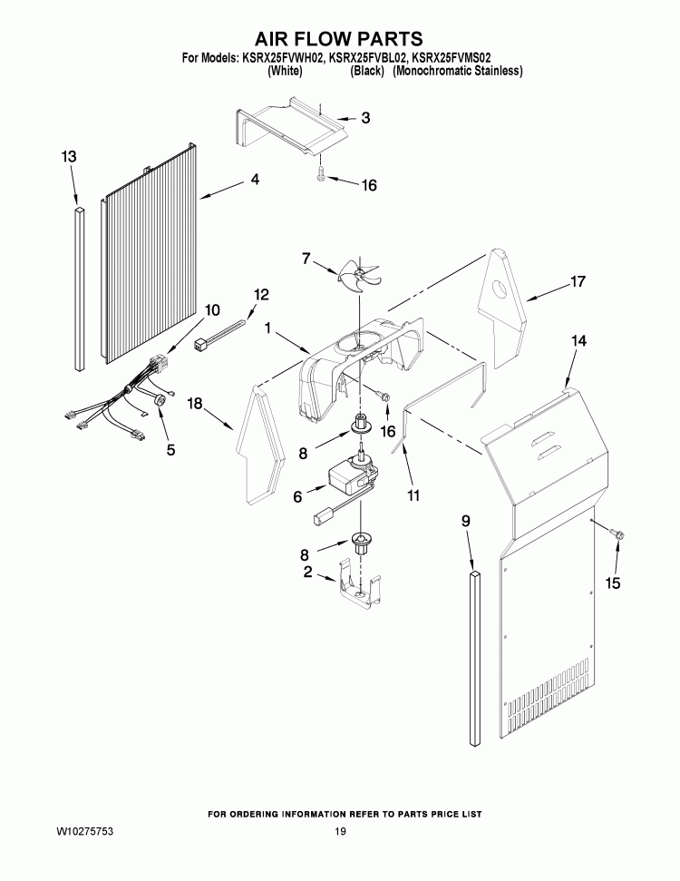 AIR FLOW PARTS Diagram and Parts List for KSRX25FVMS02  KitchenAid Refrigerator