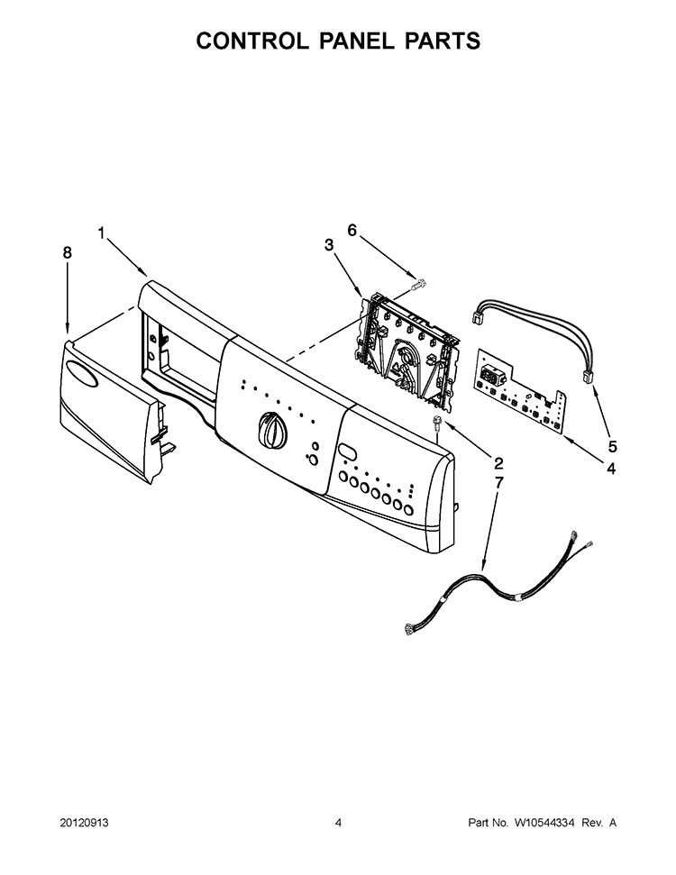 CONTROL PANEL PARTS Diagram and Parts List for WFC7500VW2  Whirlpool Washer