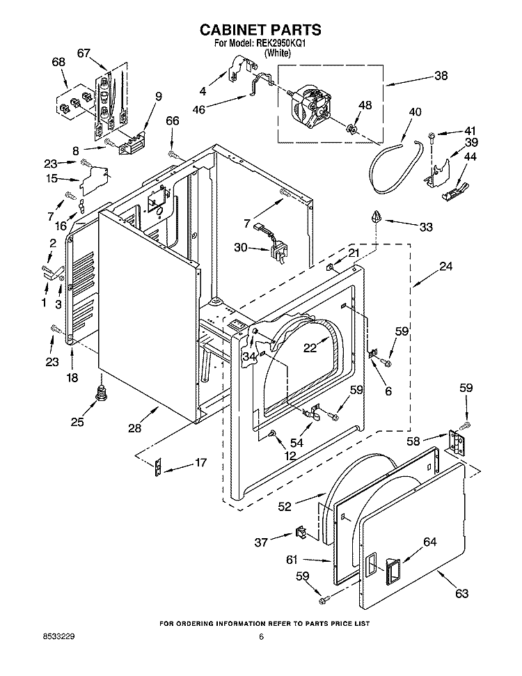 CABINET PARTS Diagram and Parts List for REK2950KQ1  Roper Dryer