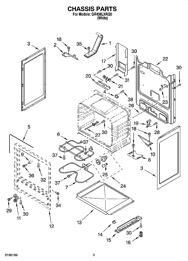 CHASSIS PARTS Diagram and Parts List for GR438LXRQ0  Whirlpool Range