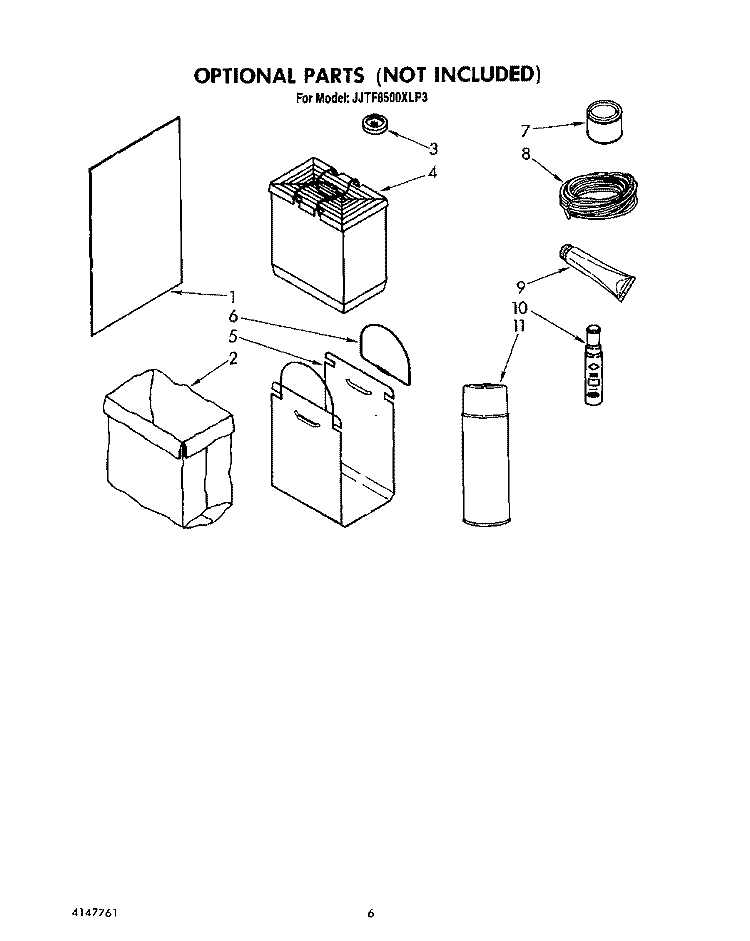 OPTIONAL Diagram and Parts List for JJTF8500XLP3  Whirlpool Trash Compactor