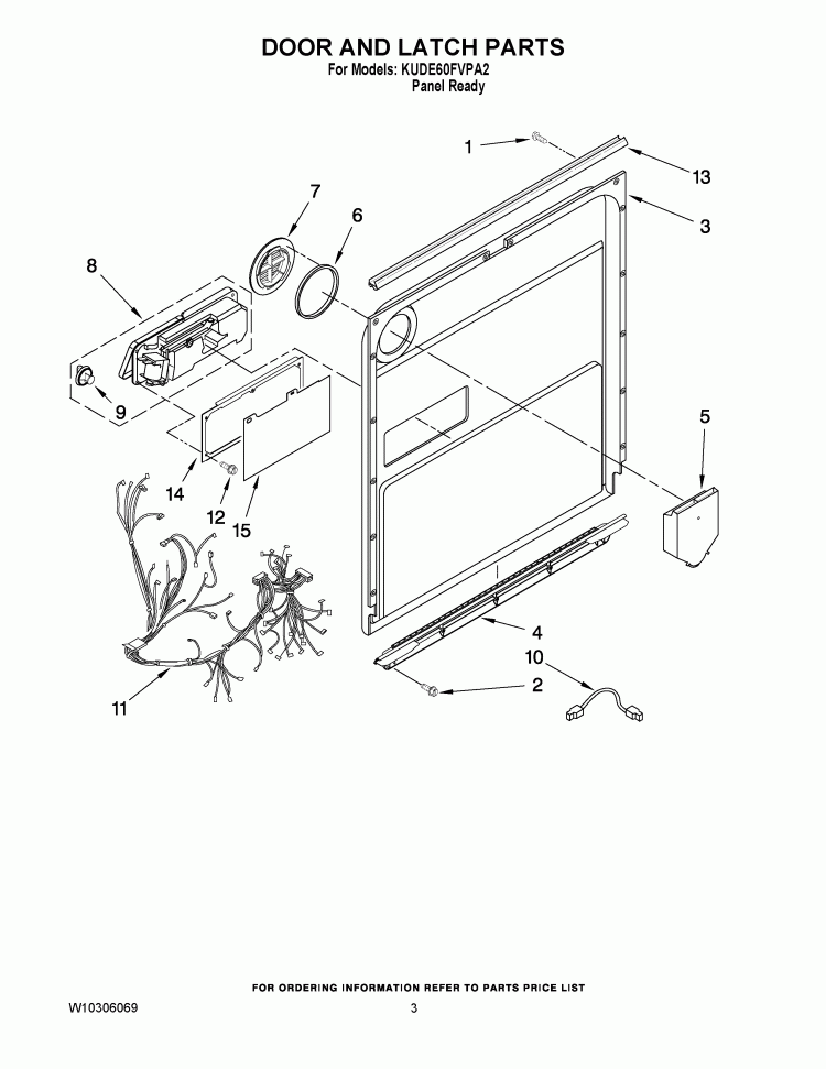 DOOR AND LATCH PARTS Diagram and Parts List for KUDE60FVPA2  KitchenAid Dishwasher