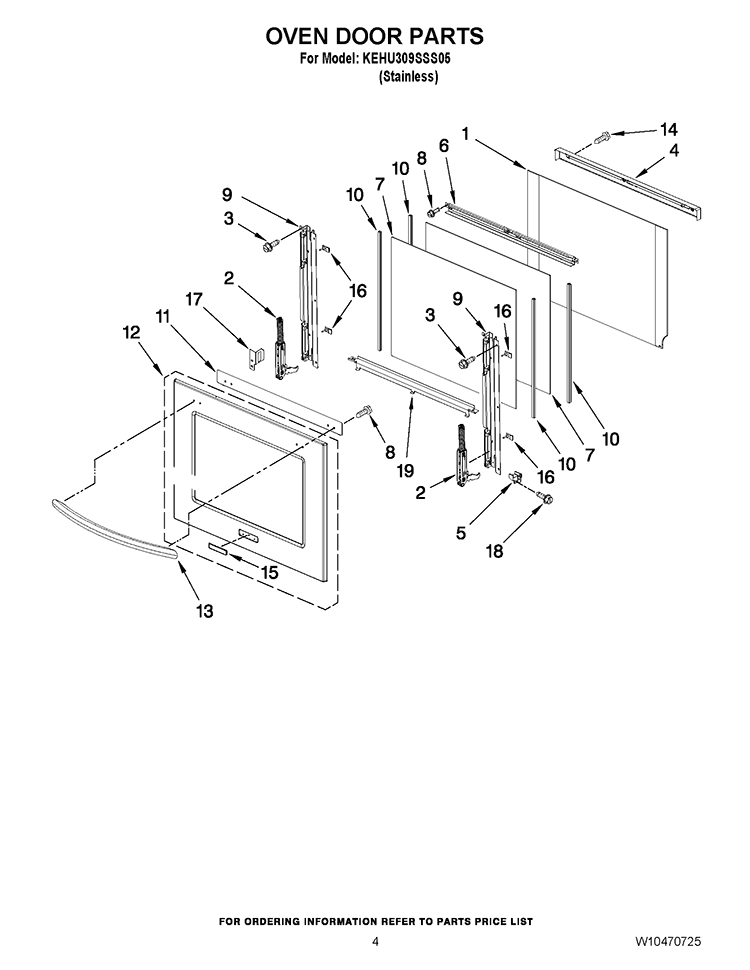 OVEN DOOR PARTS Diagram and Parts List for KEHU309SSS05  KitchenAid Microwave Oven Combo