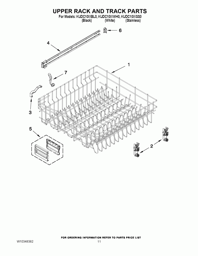 UPPER RACK AND TRACK PARTS Diagram and Parts List for KUDC10IXBL0  KitchenAid Dishwasher