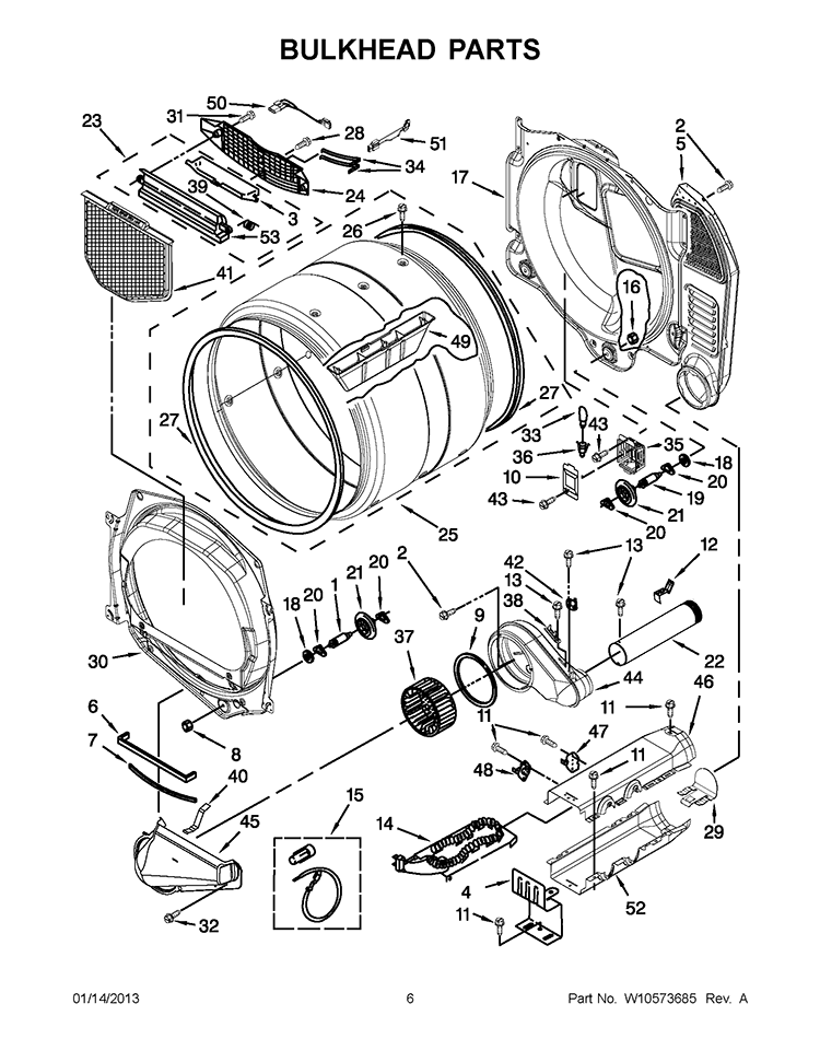 BULKHEAD PARTS Diagram and Parts List for WED9151YW1  Whirlpool Dryer