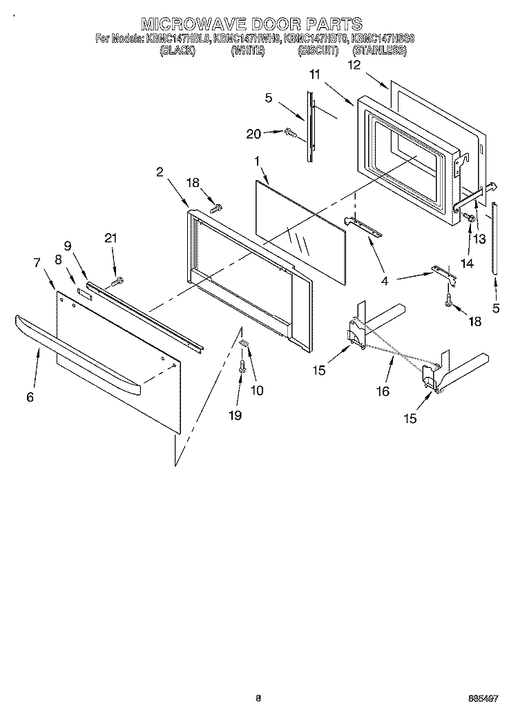 MICROWAVE DOOR, OPTIONAL Diagram and Parts List for KBMC147HBL0  KitchenAid Microwave Oven Combo