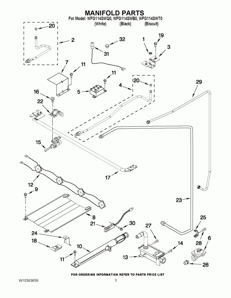 MANIFOLD PARTS Diagram and Parts List for WFG114SWB0  Whirlpool Range