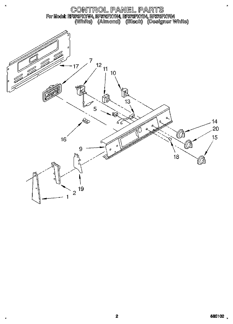 CONTROL PANEL Diagram and Parts List for RF376PXYN4  Whirlpool Range