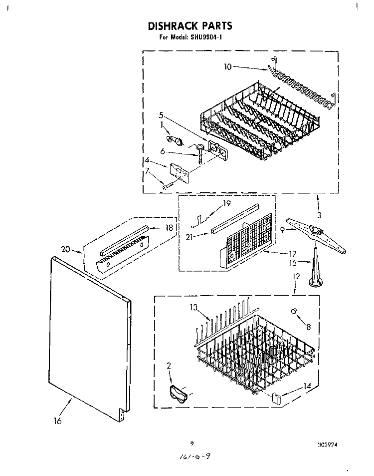 DISHRACK Diagram and Parts List for SHU99041  Whirlpool Dishwasher