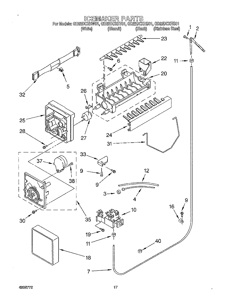 ICE MAKER Diagram and Parts List for GD22DCXHT01  Whirlpool Refrigerator