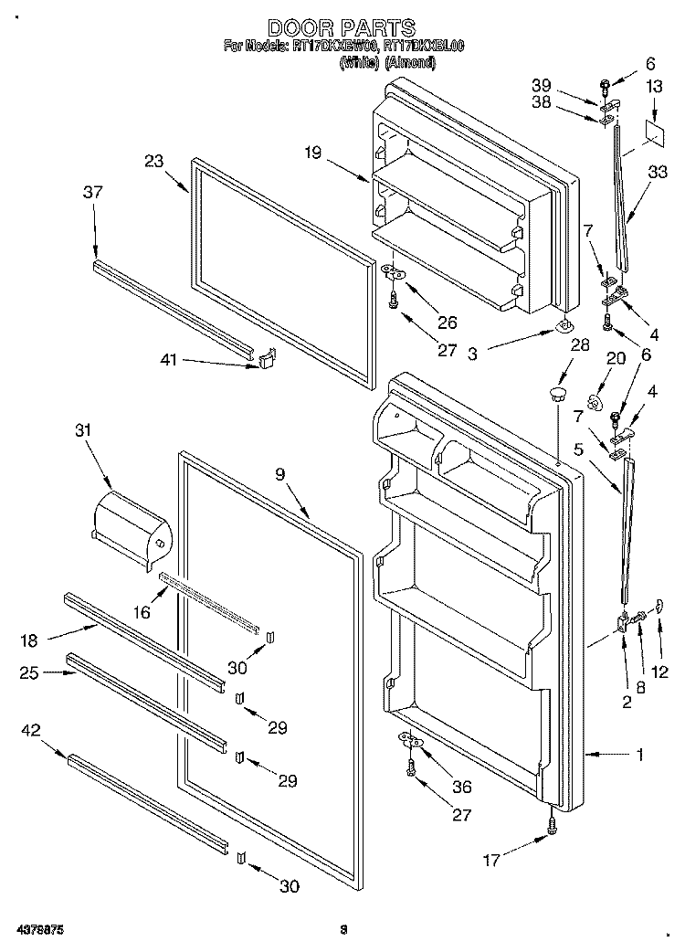 DOOR Diagram and Parts List for RT17DKXBL00  Roper Refrigerator