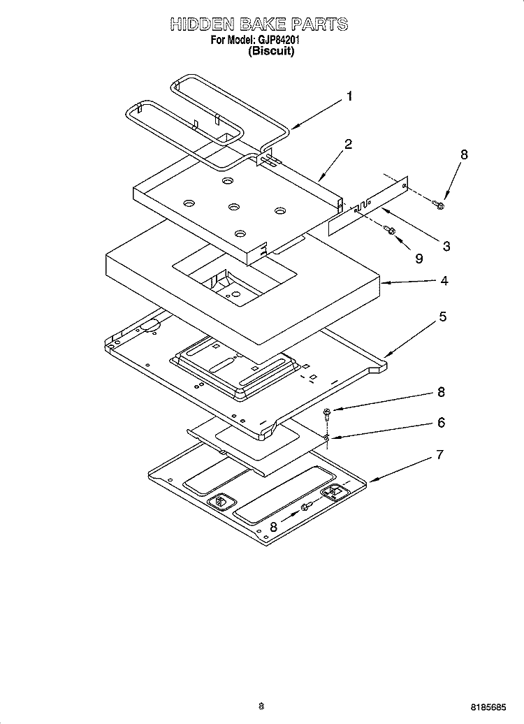HIDDEN BAKE PARTS, MISCELLANEOUS PARTS Diagram and Parts List for GJP84201  Whirlpool Range