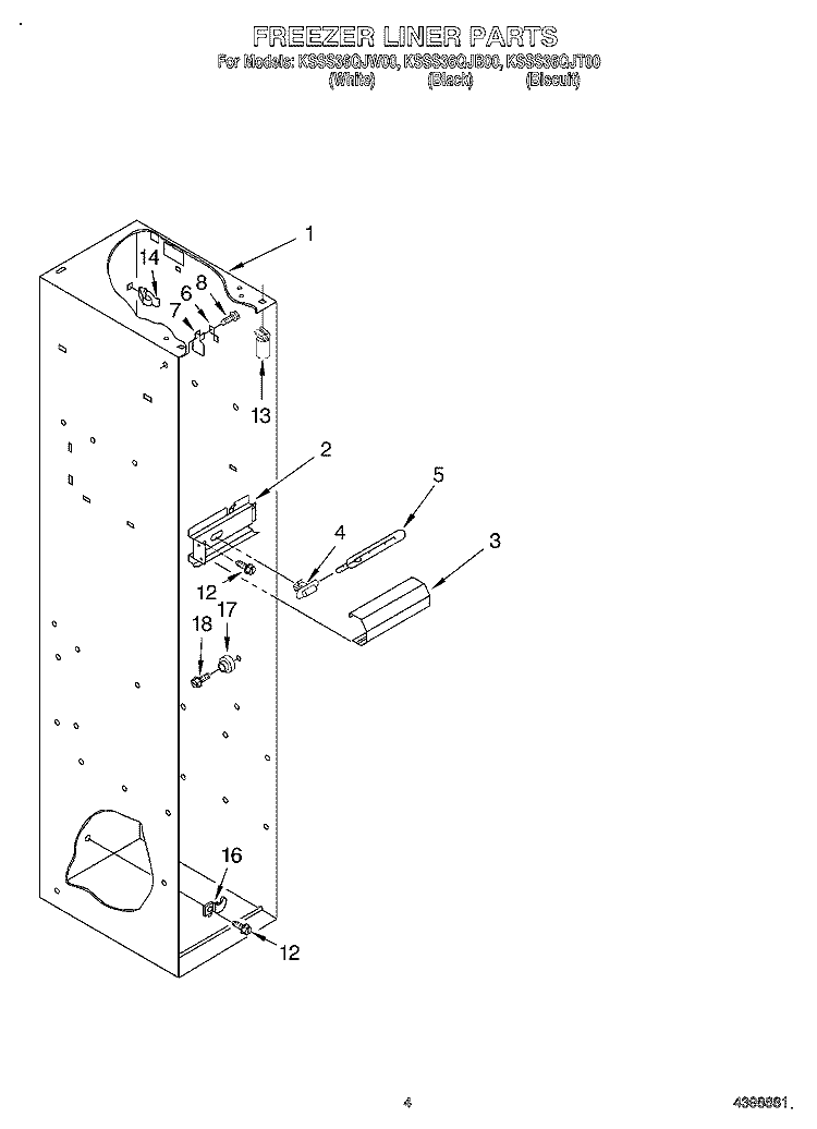 FREEZER LINER Diagram and Parts List for KSSS36QJT00  KitchenAid Refrigerator