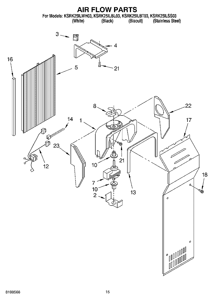 AIR FLOW PARTS Diagram and Parts List for KSRK25ILBT03  KitchenAid Refrigerator