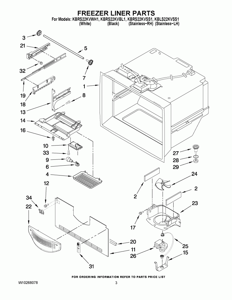 FREEZER LINER PARTS Diagram and Parts List for KBRS22KVBL1  KitchenAid Refrigerator