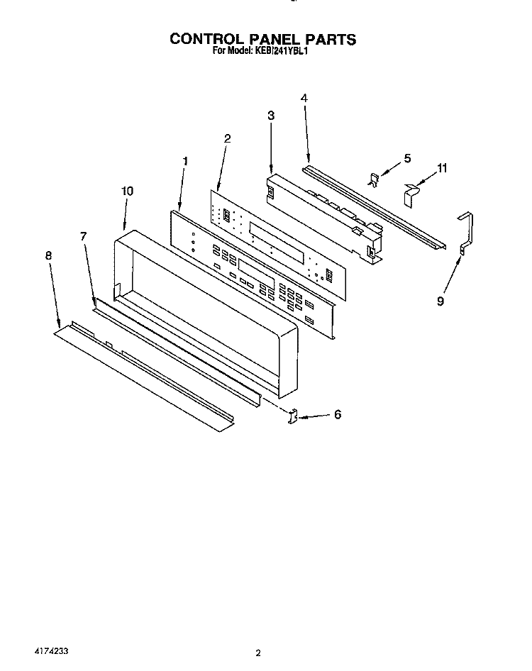 CONTROL PANEL, LIT/OPTIONAL Diagram and Parts List for KEBI241YBL1  KitchenAid Wall Oven