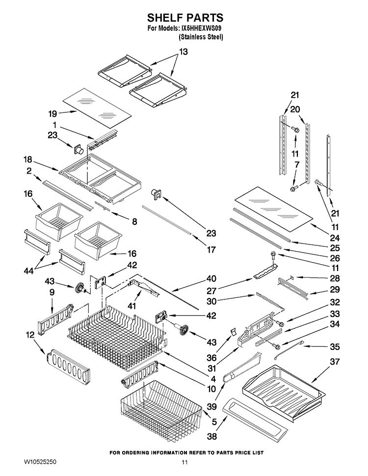 SHELF PARTS Diagram and Parts List for IX5HHEXWS09  Whirlpool Refrigerator