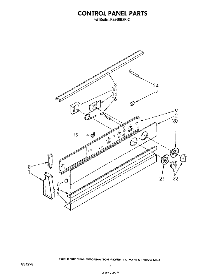 CONTROL PANEL , LITERATURE AND OPTIONAL Diagram and Parts List for RS600BXK2  Whirlpool Range