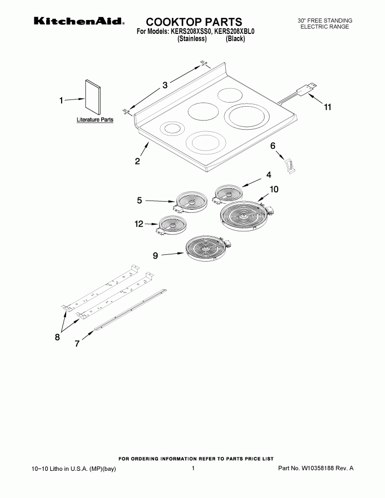 COOKTOP PARTS Diagram and Parts List for KERS208XBL0  KitchenAid Range