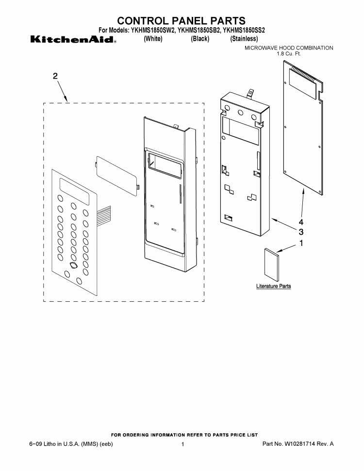 CONTROL PANEL PARTS Diagram and Parts List for YKHMS1850SW2  KitchenAid Microwave