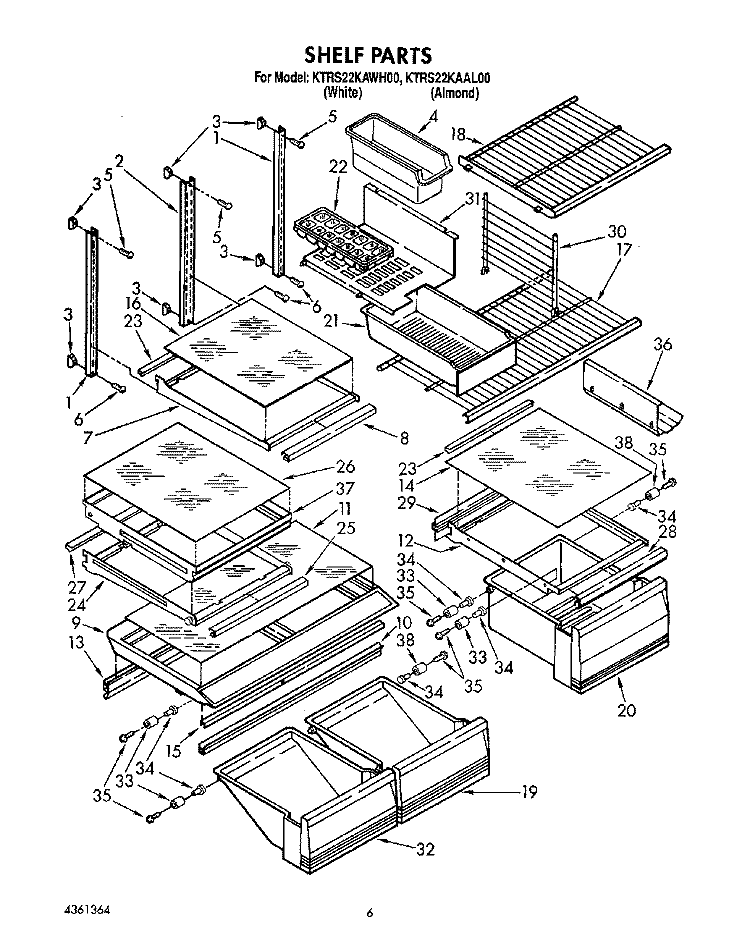 SHELF, LIT/OPTIONAL Diagram and Parts List for KTRS22KAAL00  KitchenAid Refrigerator