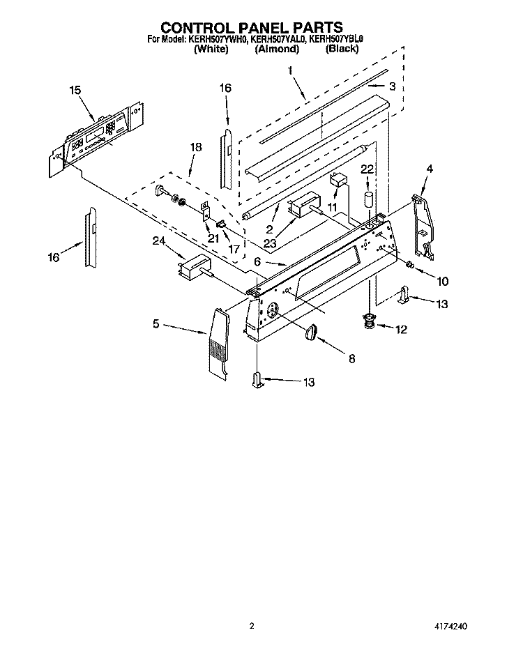 CONTROL PANEL Diagram and Parts List for KERH507YWH0  KitchenAid Range
