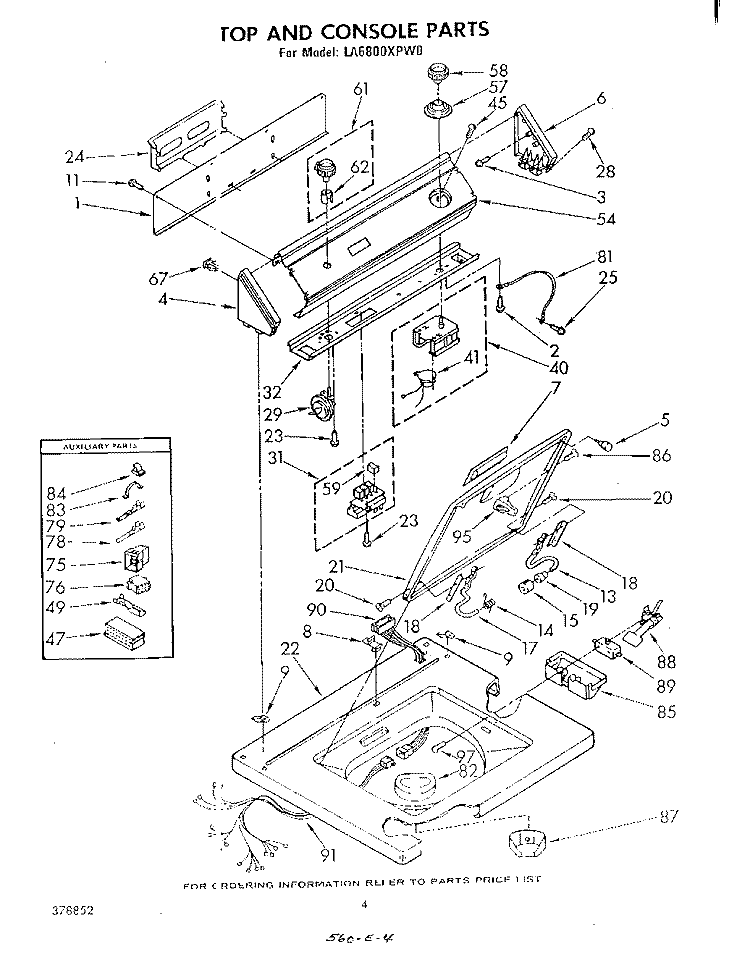 TOP AND CONSOLE Diagram and Parts List for LA6800XPW0  Whirlpool Washer