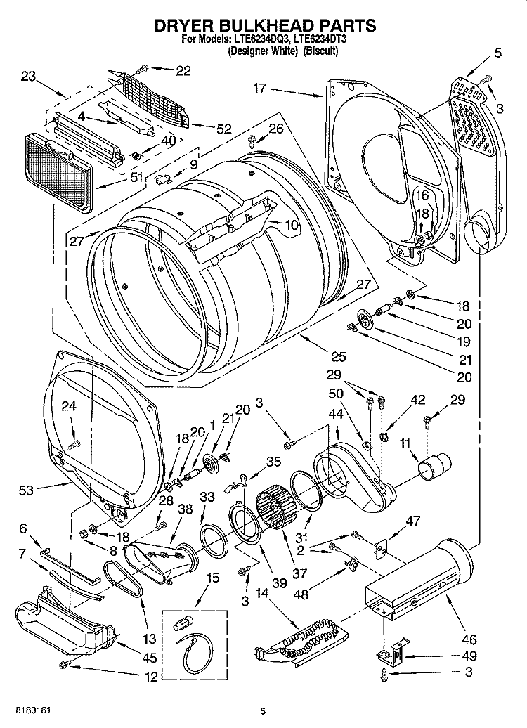 DRYER BULKHEAD PARTS Diagram and Parts List for LTE6234DQ3  Whirlpool Washer Dryer Combo