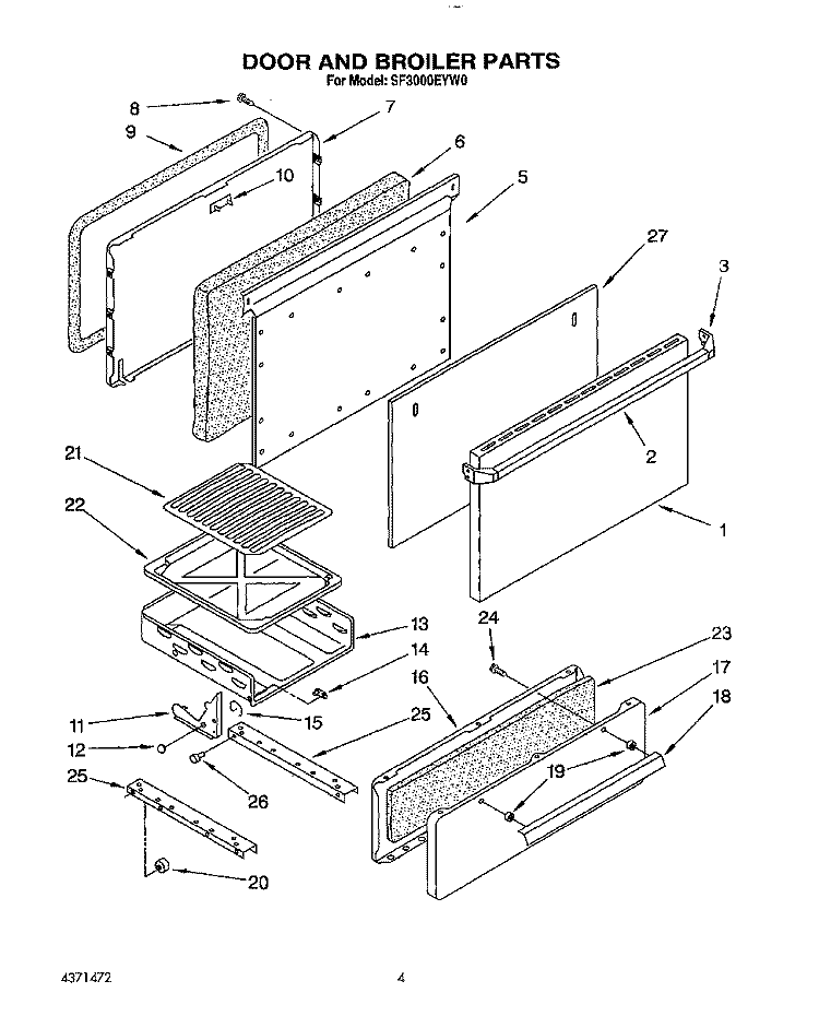 DOOR AND BROILER Diagram and Parts List for SF3000EYN0  Whirlpool Range
