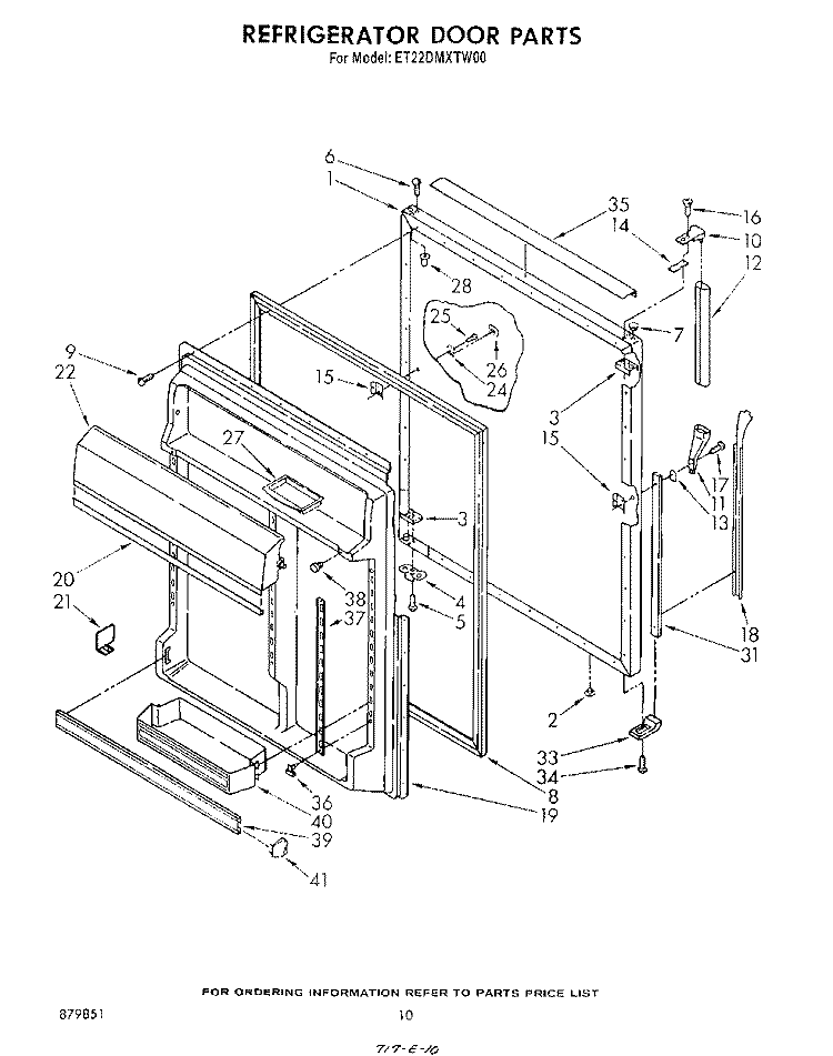 REFRIGERATOR DOOR Diagram and Parts List for ET22DMXTF00  Whirlpool Refrigerator