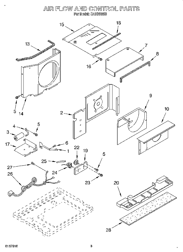 AIRFLOW AND CONTROL Diagram and Parts List for CA10WR90  Whirlpool Air Conditioner