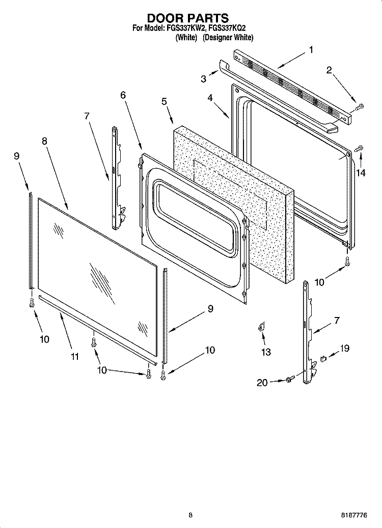 DOOR PARTS, MISCELLANEOUS PARTS Diagram and Parts List for FGS337KQ2  Roper Range