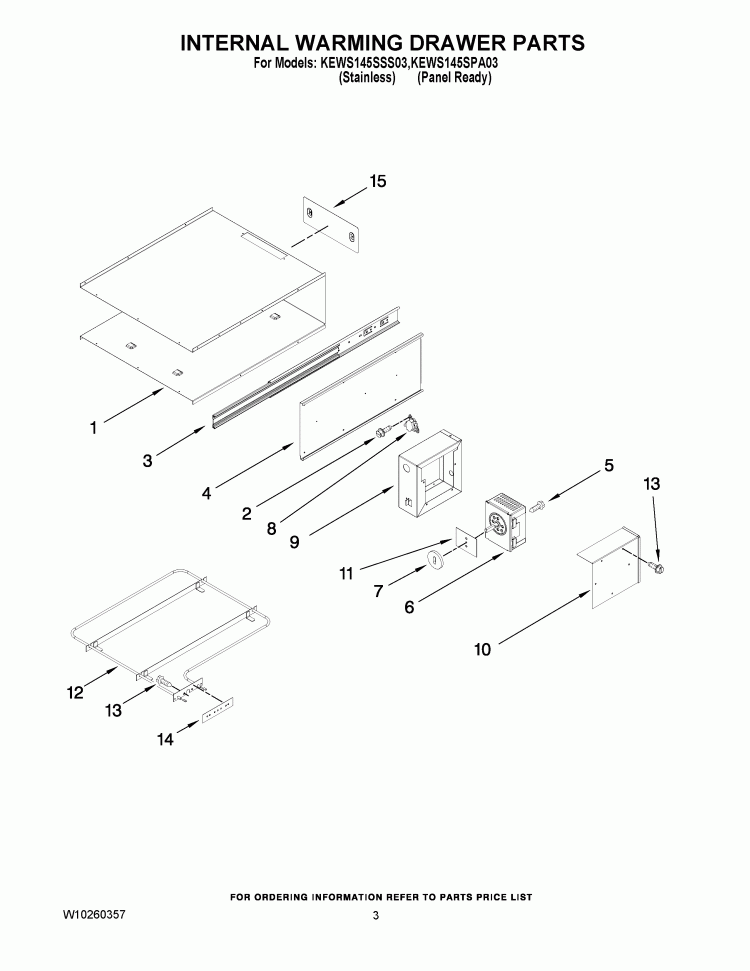 INTERNAL WARMING DRAWER PARTS Diagram and Parts List for KEWS145SPA03  KitchenAid Warming Drawer