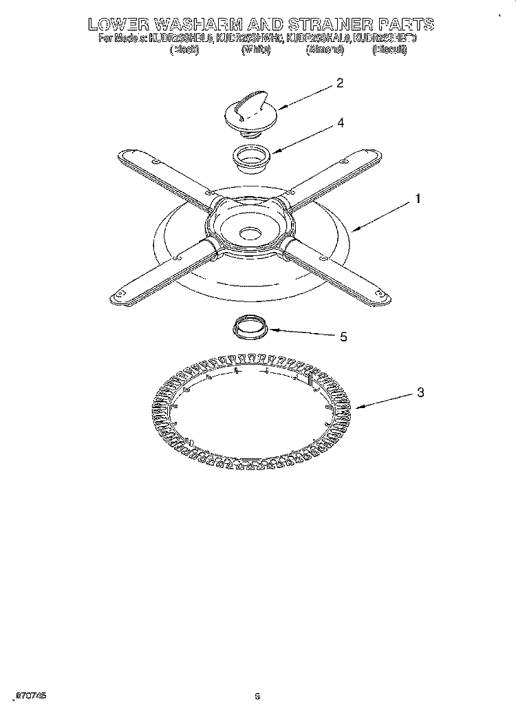 LOWER WASHARM AND STRAINER Diagram and Parts List for KUDR25SHBT0  KitchenAid Dishwasher