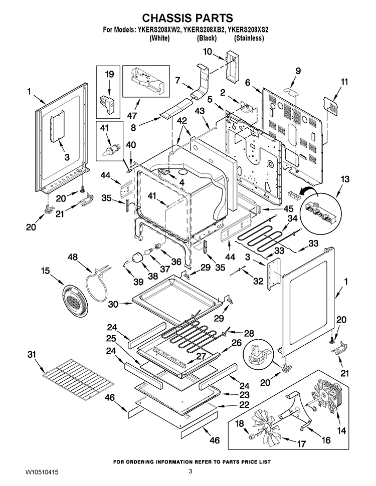 CHASSIS PARTS Diagram and Parts List for YKERS208XB2  KitchenAid Range