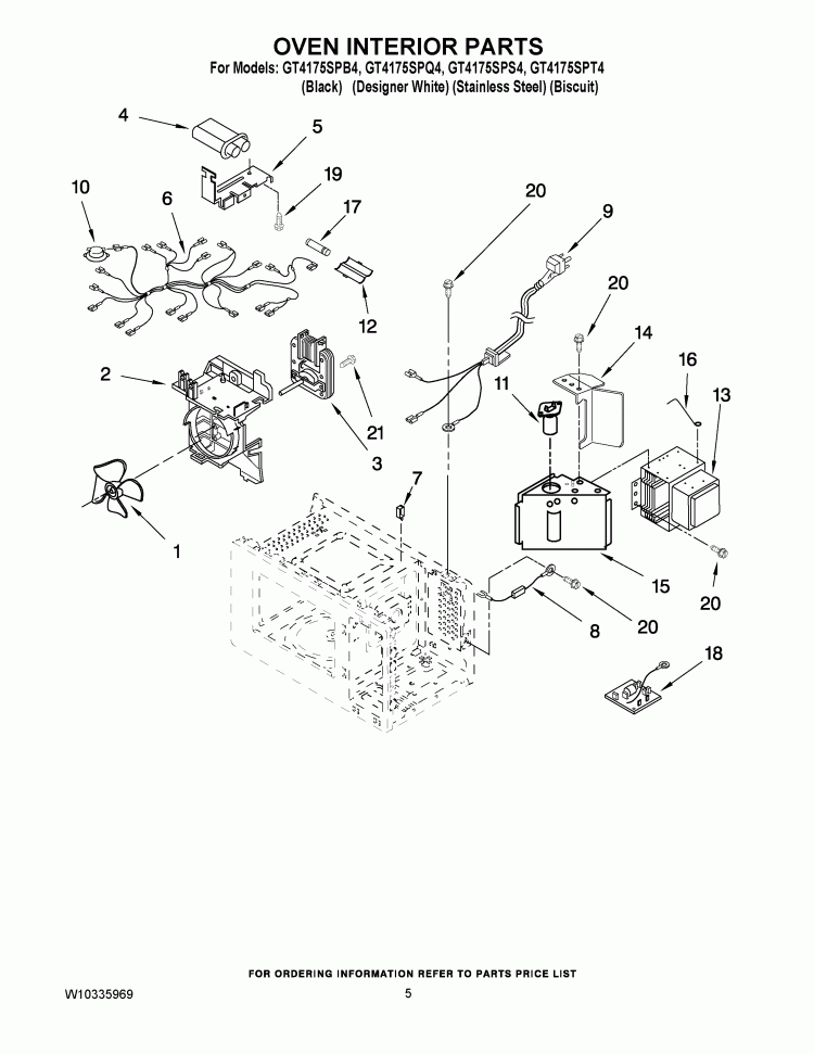 OVEN INTERIOR PARTS Diagram and Parts List for GT4175SPS4  Whirlpool Microwave