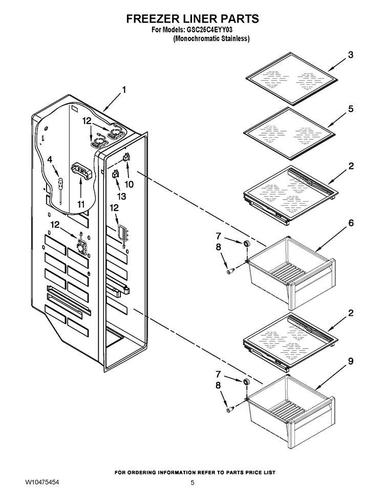 FREEZER LINER PARTS Diagram and Parts List for GSC25C4EYY03  Whirlpool Refrigerator