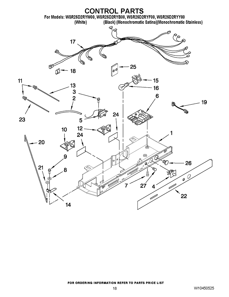 CONTROL PARTS Diagram and Parts List for WSR25D2RYW00  Whirlpool Refrigerator