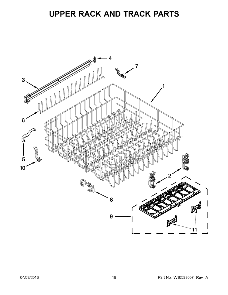 UPPER RACK AND TRACK PARTS Diagram and Parts List for WDF730PAYM5  Whirlpool Dishwasher
