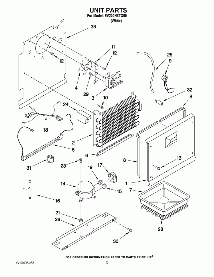 UNIT PARTS Diagram and Parts List for EV200NZTQ00  Whirlpool Freezer