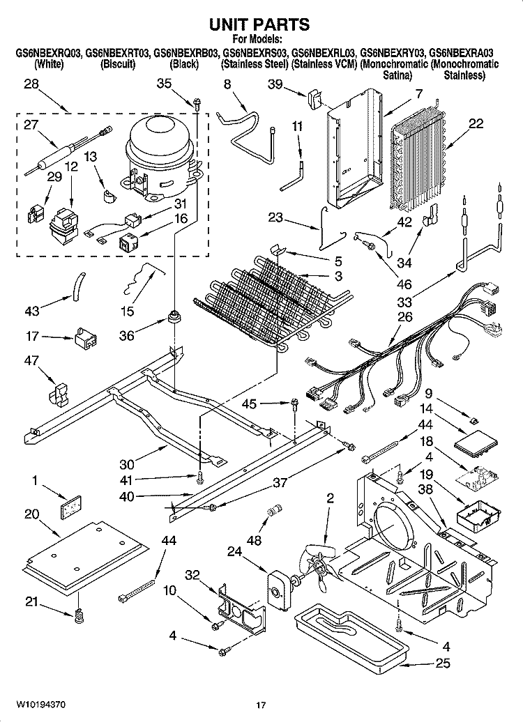UNIT PARTS Diagram and Parts List for GS6NBEXRL03  Whirlpool Refrigerator