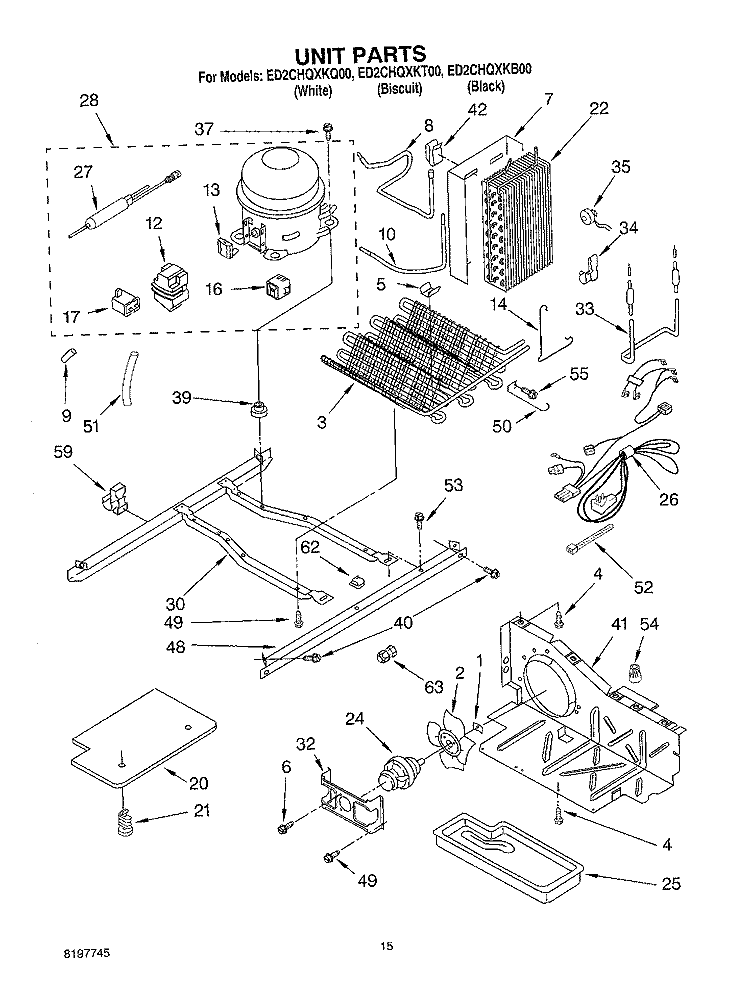 UNIT Diagram and Parts List for ED2CHQXKQ00  Whirlpool Refrigerator