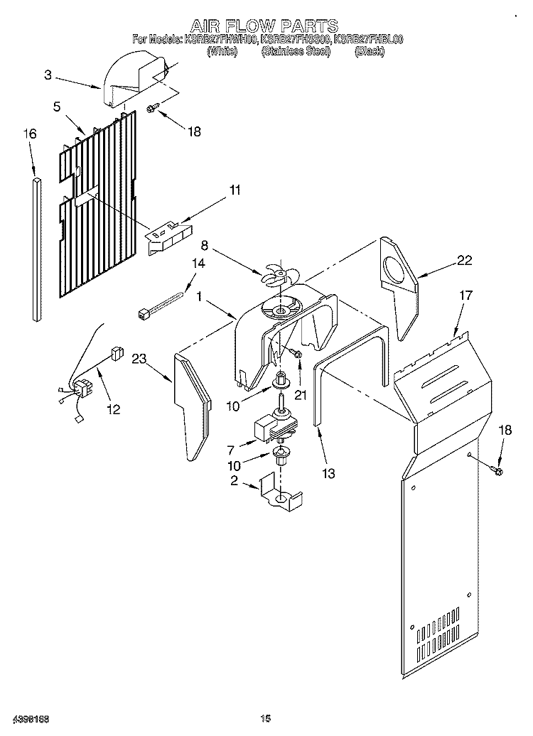 AIR FLOW Diagram and Parts List for KSRB27FHWH00  KitchenAid Refrigerator