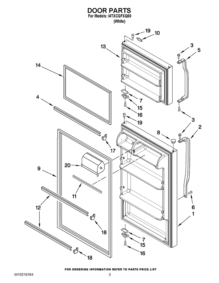 DOOR PARTS Diagram and Parts List for I4TXCGFXQ00  Inglis Refrigerator