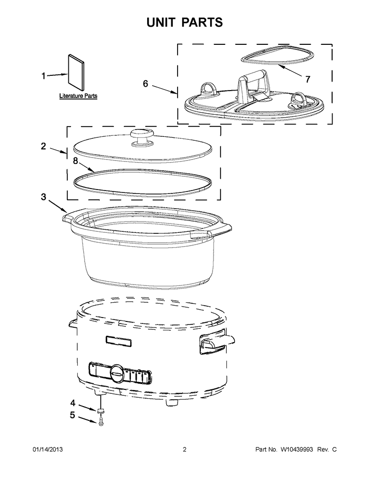 UNIT PARTS Diagram and Parts List for KSC6223SS0  KitchenAid Slow Cooker
